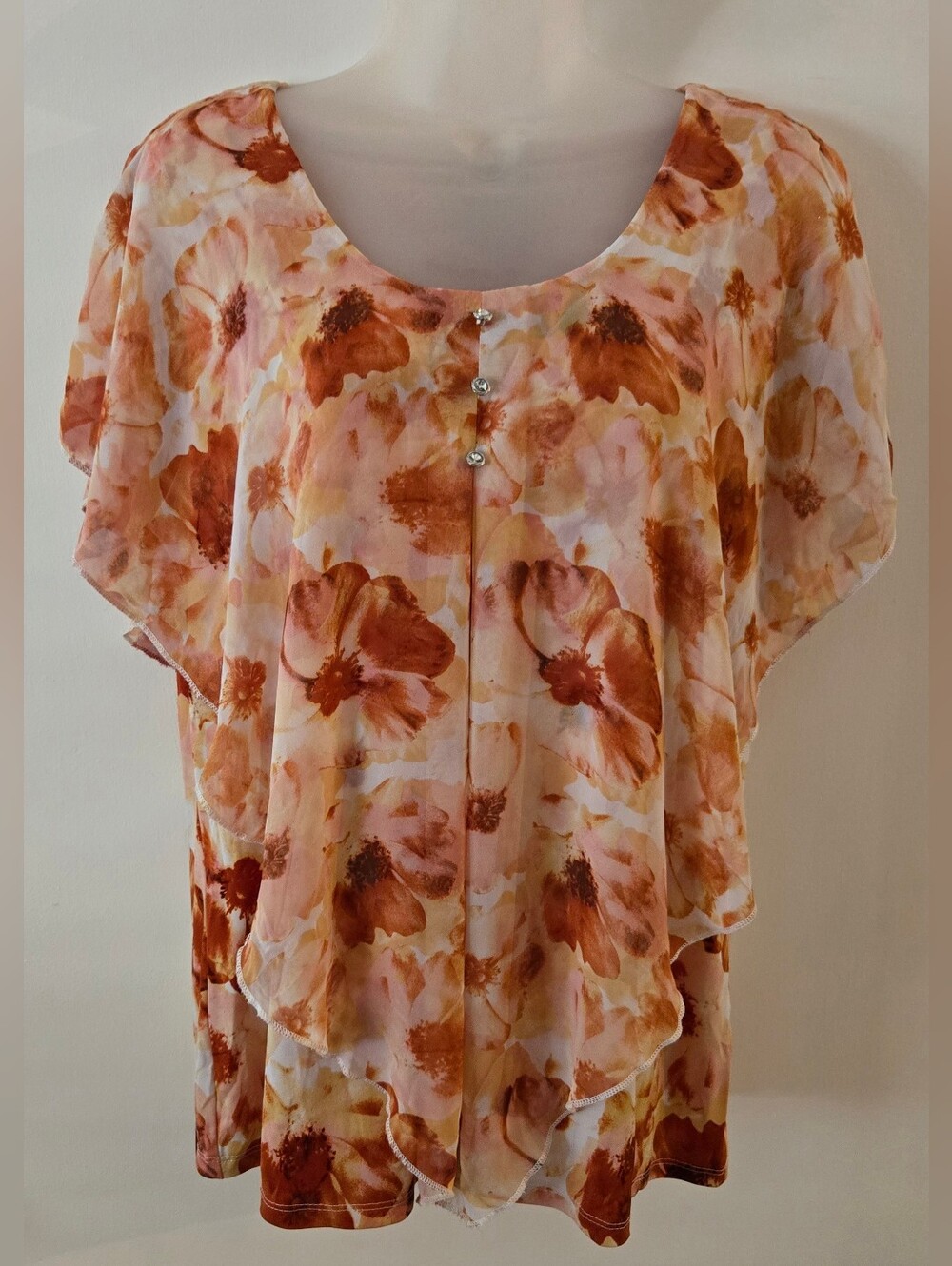 Adele & May Blouse Layered Flowing Multi Color Floral Print Euc Sz Large
